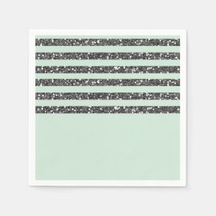 Mintgrüne und silberne Glitterstreifen-Party Serviette