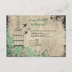 Mintgrüne Vintage-Vogelkäfig-Hochzeit R.S.V.P.-Kar RSVP Karte