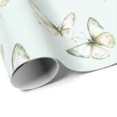 Mintgrüne weiße Schmetterlinge Geburtstag Geschenkpapier (Rolleneckpunkt)