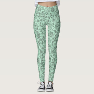 Mintgrüner Batik-Boho-Stil Blumen-Paisley-Muster Leggings