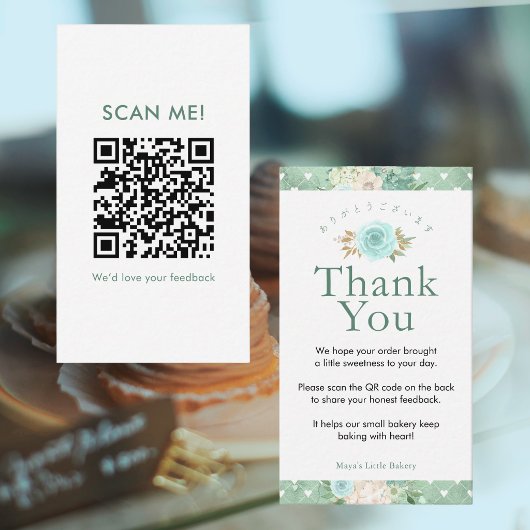 Mintgrüner Botanischer Leave a Review QR-Code Visitenkarte