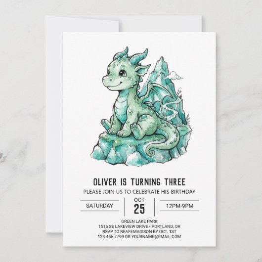 Mintgrüner Drachen-Geburtstag Einladung (Vorderseite)