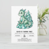 Mintgrüner Drachen-Geburtstag Einladung (Stehend Vorderseite)