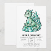 Mintgrüner Drachen-Geburtstag Einladung (Vorne/Hinten)