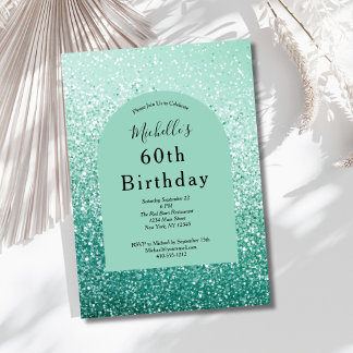 Mintgrüner Glitter Glam Bling 60. Geburtstag für S Einladung