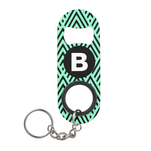 Mintgrüner modischer Chevron-Muster-Monogramm Mini Flaschenöffner (Vorderseite)
