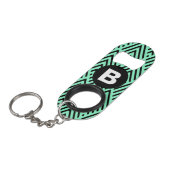 Mintgrüner modischer Chevron-Muster-Monogramm Mini Flaschenöffner (Vorderseite Schrägansicht)
