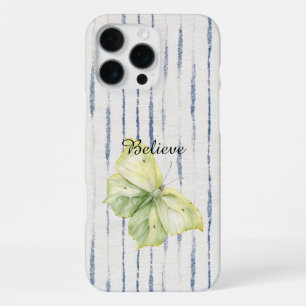 Mintgrüner Schmetterling glaubt blaue weiße Streif iPhone 16 Pro Max Hülle