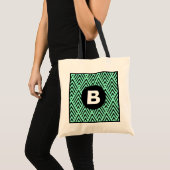 Mintgrüner trendiger Chevron-Muster-Monogramm Tragetasche (Vorderseite (Produkt))