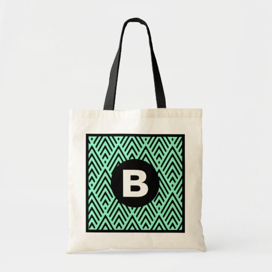 Mintgrüner trendiger Chevron-Muster-Monogramm Tragetasche (Vorne)
