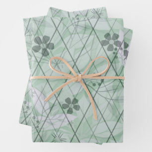 Mintgrüner Vintage-inspirierter Gartendiamant Geschenkpapier Set