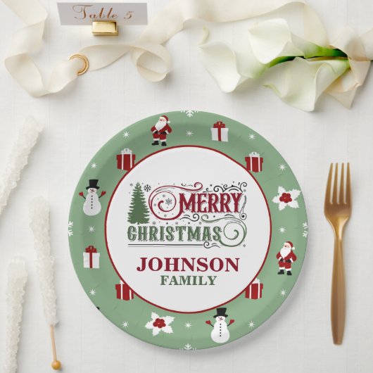 Mintgrüner Weihnachtsmann Weihnachtsessen Pappteller (Hochzeit)