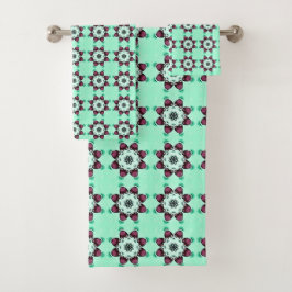 Mintgrünes geometrisches Mandala-Muster Handtuch Badhandtuch Set