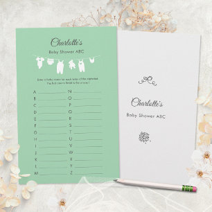Mintgrünes minimalistisches Babyshower-ABC-Spiel