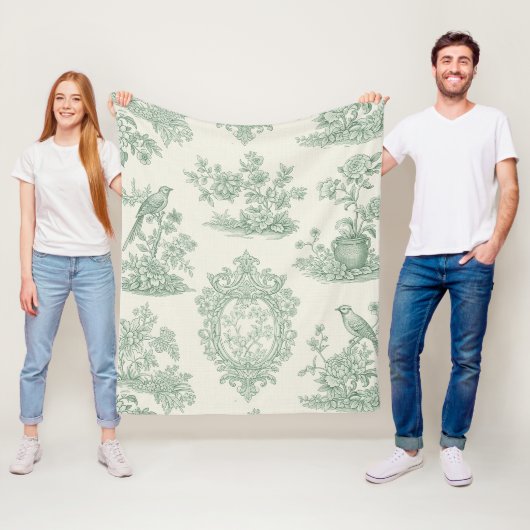 Mintgrünes Toile-Blumen- und Vogel-Muster Fleecedecke (Beispiel)