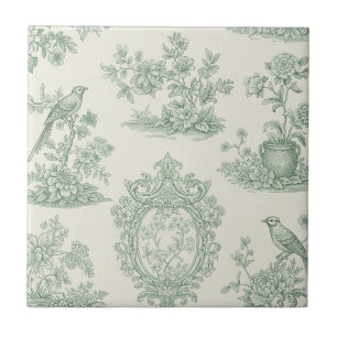 Mintgrünes Toile-Blumen- und Vogel-Muster Fliese