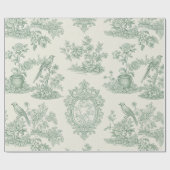Mintgrünes Toile-Blumen- und Vogelmuster Geschenkpapier (Flach)