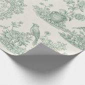 Mintgrünes Toile-Blumen- und Vogelmuster Geschenkpapier (Ecke)