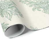 Mintgrünes Toile-Blumen- und Vogelmuster Geschenkpapier (Rolleneckpunkt)