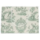 Mintgrünes Toile-Blumen- und Vogelmuster Große Geschenktüte (Vorderseite)