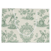 Mintgrünes Toile-Blumen- und Vogelmuster Große Geschenktüte (Rückseite)