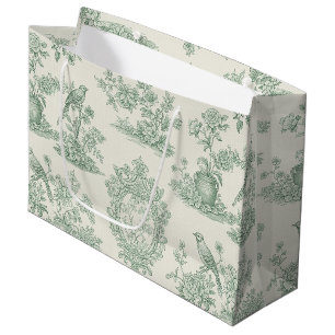 Mintgrünes Toile-Blumen- und Vogelmuster Große Geschenktüte
