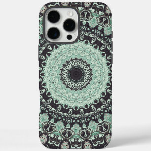 Mintgrünes und kohlegrau gemustertes Mandala-Muste iPhone 16 Pro Max Hülle
