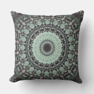 Mintgrünes und Kohlegrau-Mandala-Muster Kissen