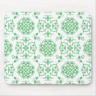 Mintgrünes und weißes florales Damaststil-Muster Mousepad