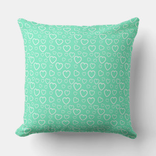 Mintgrünes und weißes Love Hearts Muster Kissen
