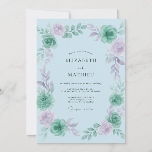 Minthe Amethyst Gemalte Hochzeit Einladung (Vorderseite)