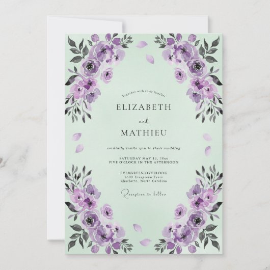 Minthe-Amethyst-Wasserfarben-Hochzeit Einladung (Vorderseite)