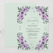Minthe-Amethyst-Wasserfarben-Hochzeit Einladung (Vorne/Hinten)