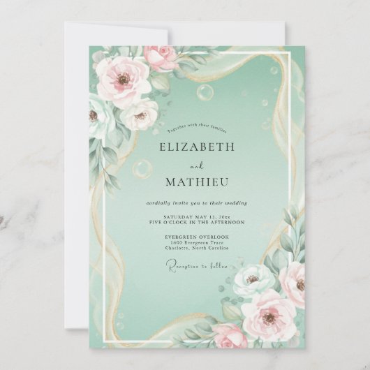 Minthe-Blush-Blumenhochzeit Einladung (Vorderseite)