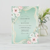 Minthe-Blush-Blumenhochzeit Einladung (Stehend Vorderseite)