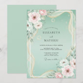 Minthe-Blush-Blumenhochzeit Einladung (Vorne/Hinten)