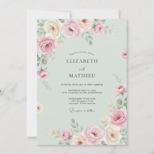 Minthe-Mauve-Blüten-Hochzeit Einladung