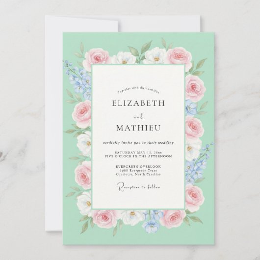 Minthe Rosa Wildblumen-Hochzeit Einladung (Vorderseite)