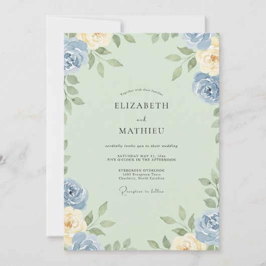 Minthefbe Wasserfarben-Hochzeit Einladung (Vorderseite)