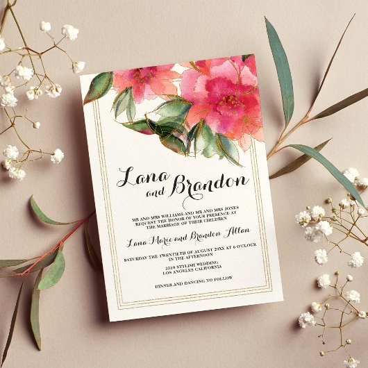 Mintkorallenhochzeit Rosa Glitzer Einladung