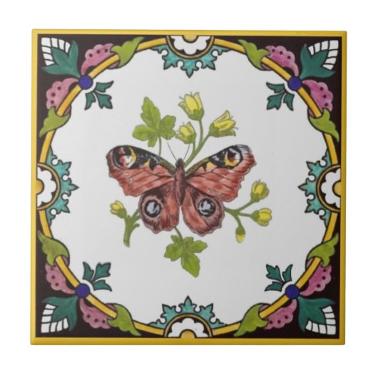 Minton Butterfly Handfarben c.1870 Tile Repro Fliese (Vorderseite)