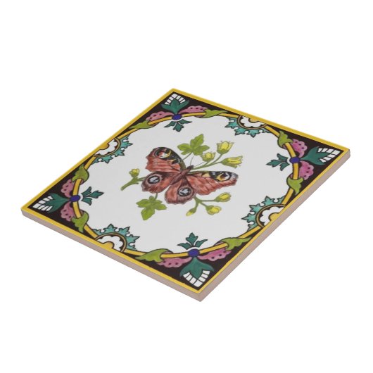 Minton Butterfly Handfarben c.1870 Tile Repro Fliese (Seite)