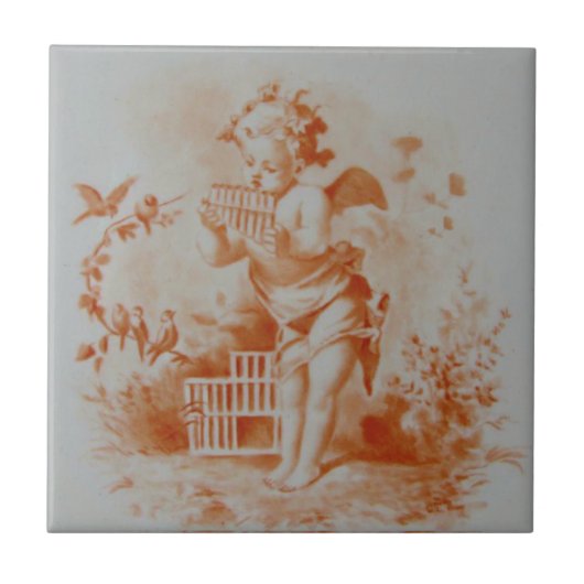 Minton Cherub Pan Pipes für Vögel #2 Repro Fliese (Vorderseite)