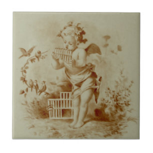 Minton Cherub Pan Pipes für Vögel HP Repro Fliese