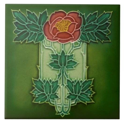 Minton Hollins Art Nouveau Deko Floral Tile Repro Fliese (Vorderseite)