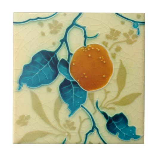 Minton Orange Fruit Branch Majolica c1900 Repro Fliese (Vorderseite)