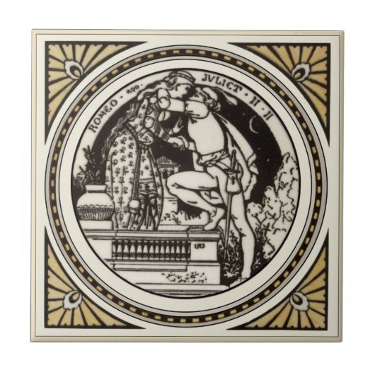 Minton Shakespeare Romeo & Julia Tile 1870er Repro Fliese (Vorderseite)