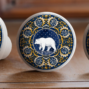 Mintons Grizzly Bär Blau Gelb Viktorianisch Keramikknauf