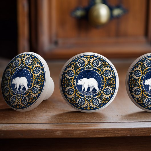 Mintons Grizzly Bear Blue Yellow Victorian Keramikknauf