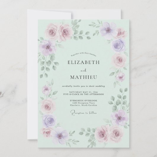 Mintsgrüne Ätherische Rosenhochzeit Einladung (Vorderseite)